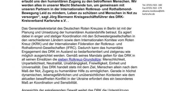 Presseerklärung DRK KV 220302_Die Arbeit des Roten Kreuzes in der Ukraine und ihren Nachbarländ...